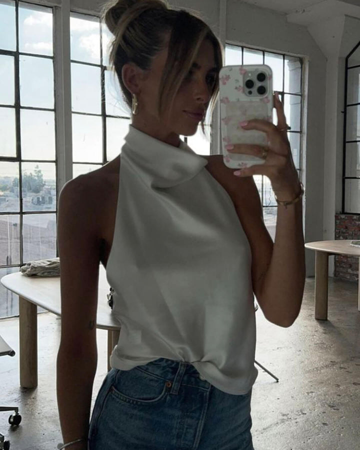 Halter Backless Satin Top white image 2 