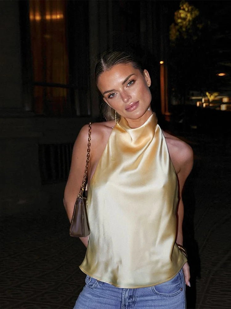 Halter Backless Satin Top yellow image 1 