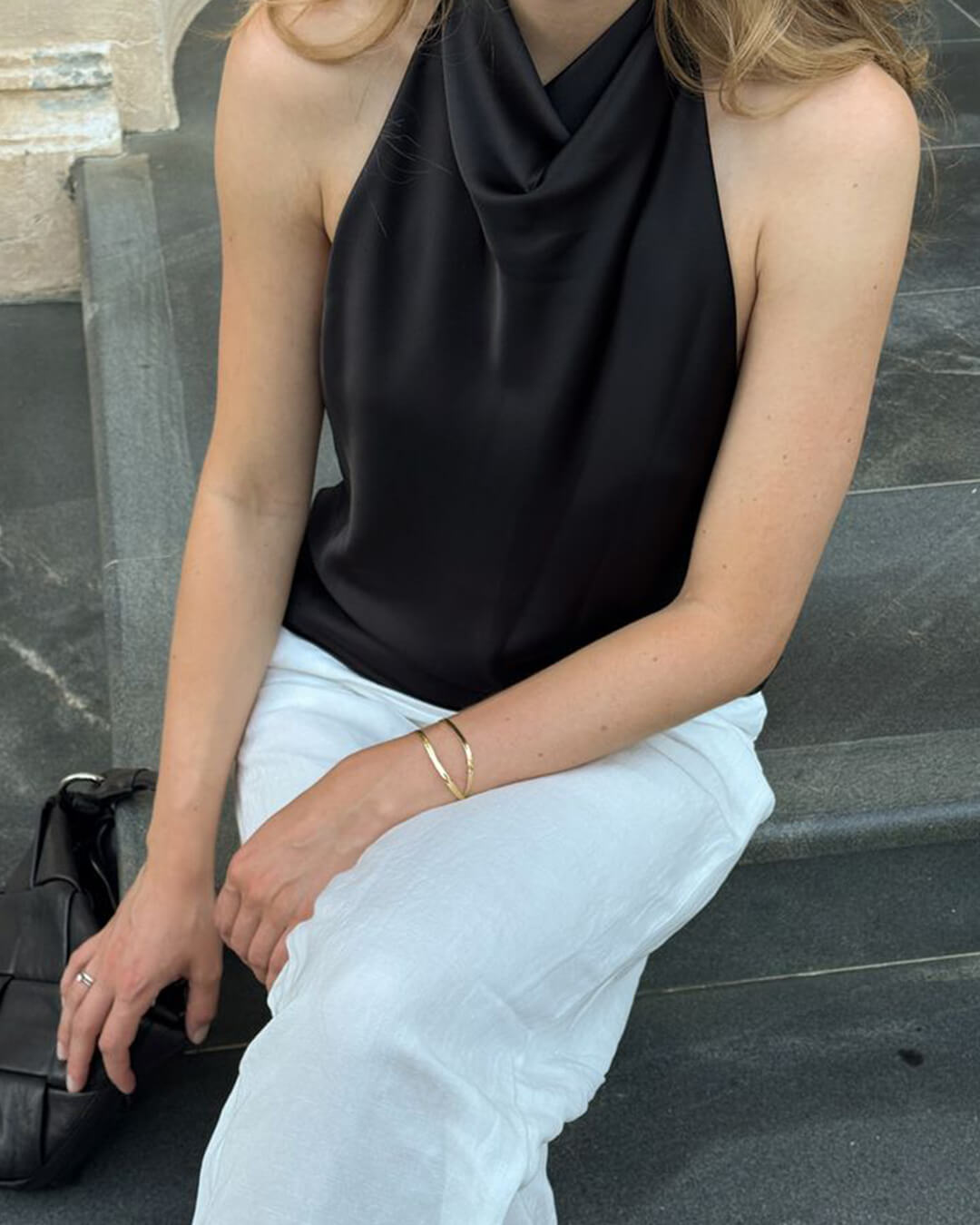 Halter Backless Satin Top black image 1 