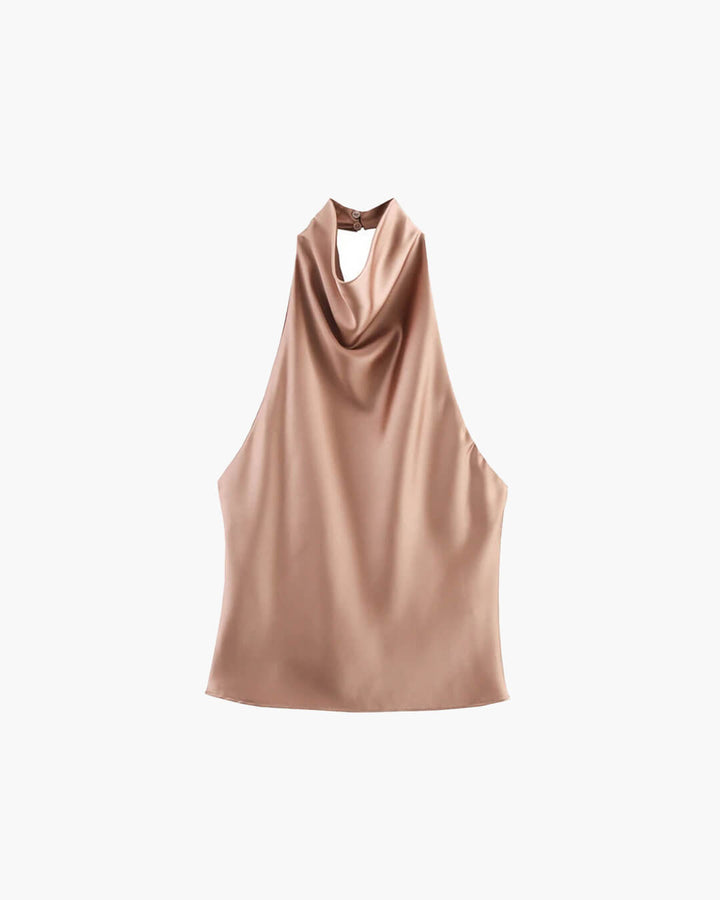 Halter Backless Satin Top camel image 3 
