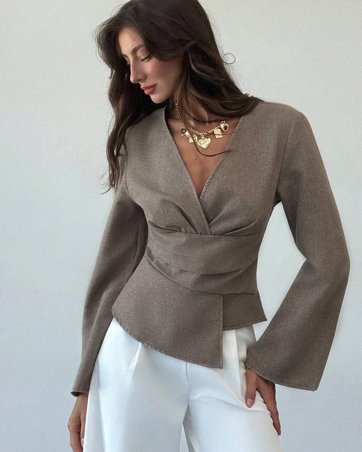 Asymmetric Flare Sleeve Blouse dark grey image 2 