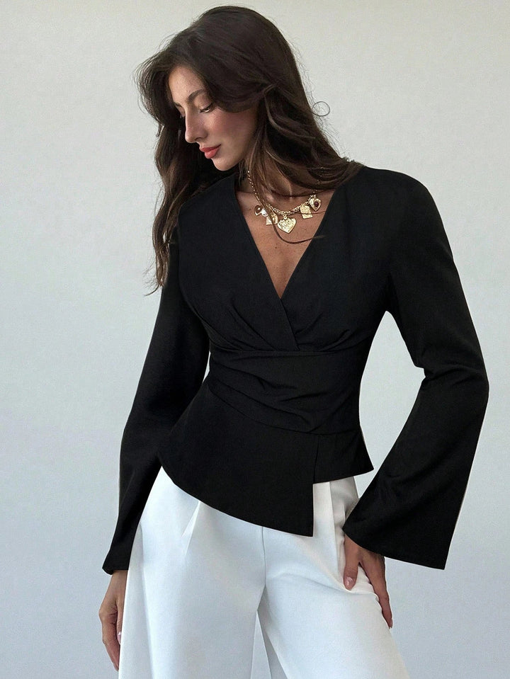 Asymmetric Flare Sleeve Blouse dark grey image 7 