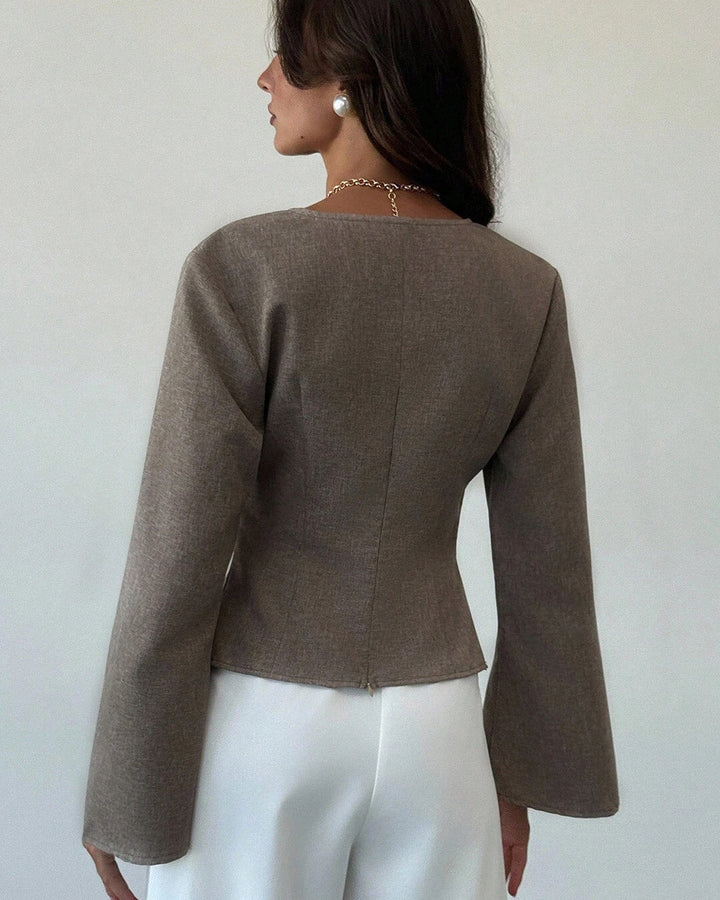 Asymmetric Flare Sleeve Blouse dark grey image 4 
