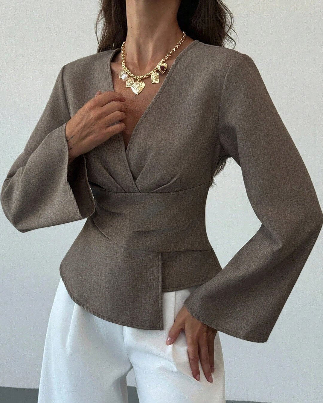 Asymmetric Flare Sleeve Blouse dark grey image 6 