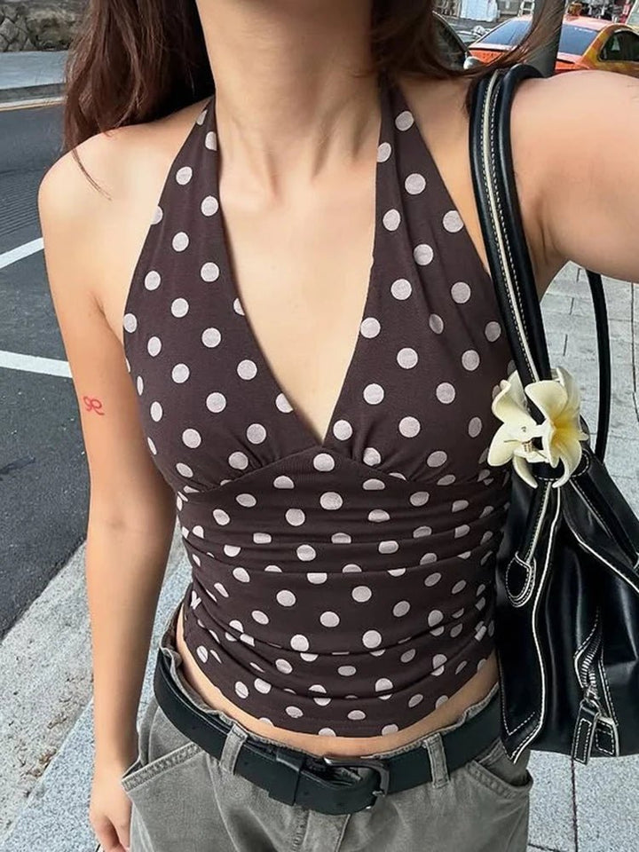 Polka Dot Halter Tank Top pink image 5 