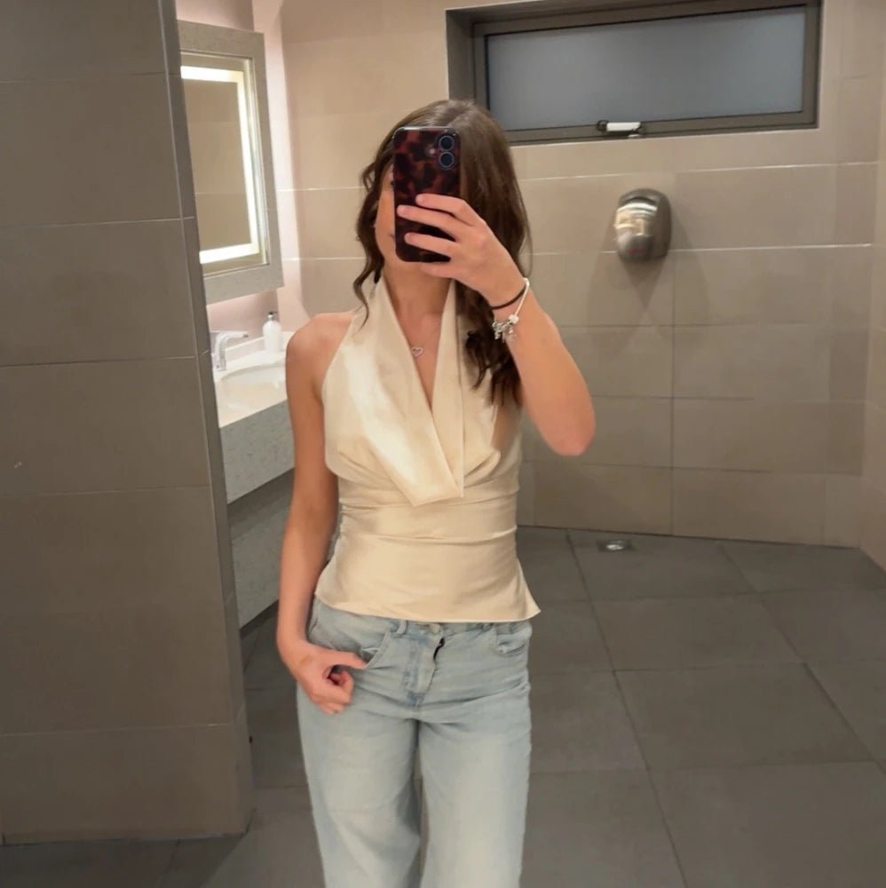Deep Neck Halter Tank Top champagne image 2 
