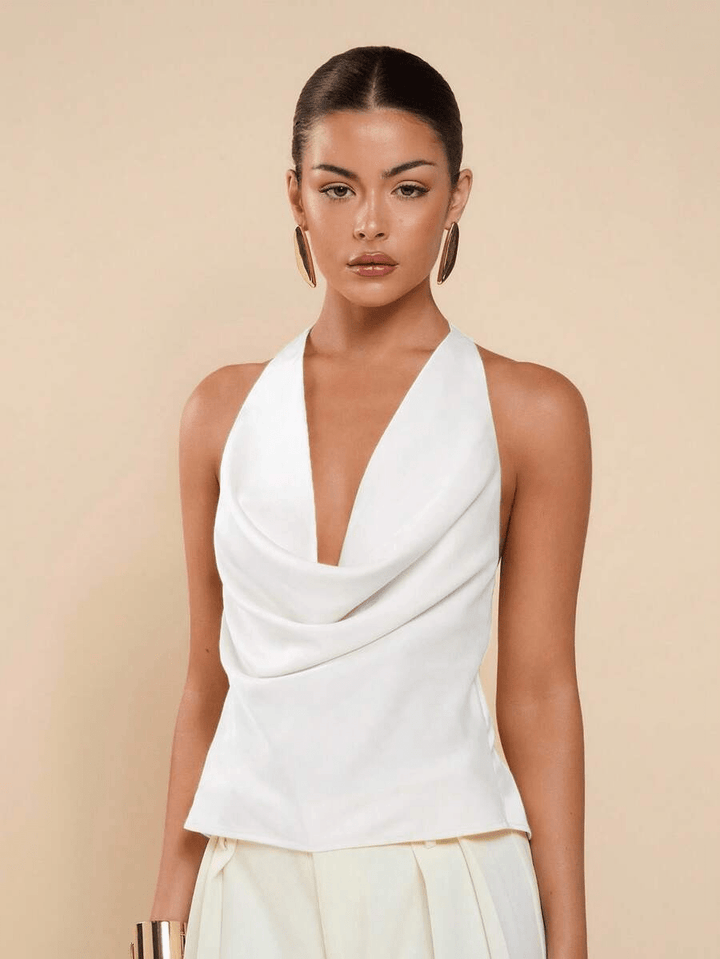 Deep Neck Halter Tank Top white image 1 