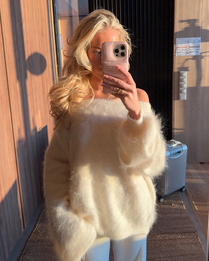 Off-Shoulder Soft Knit Sweater white image 2 