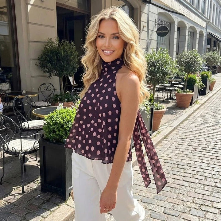 Tie Back Halter Neck Top polka dot image 1 