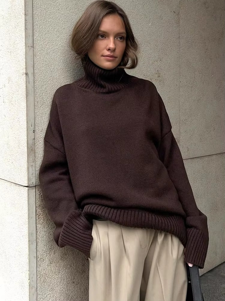Oversized Turtleneck Sweater dark brown image 2 