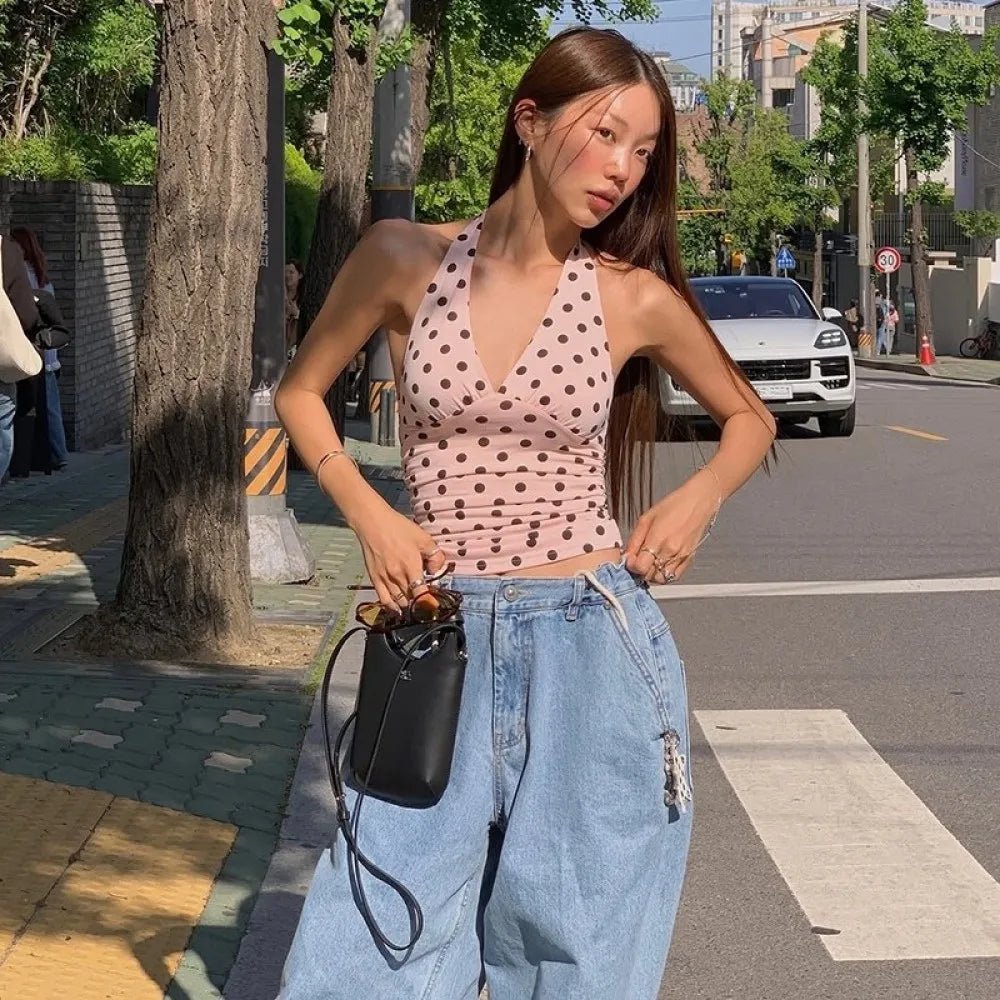 Polka Dot Off-Shoulder Tank Top brown image 5 