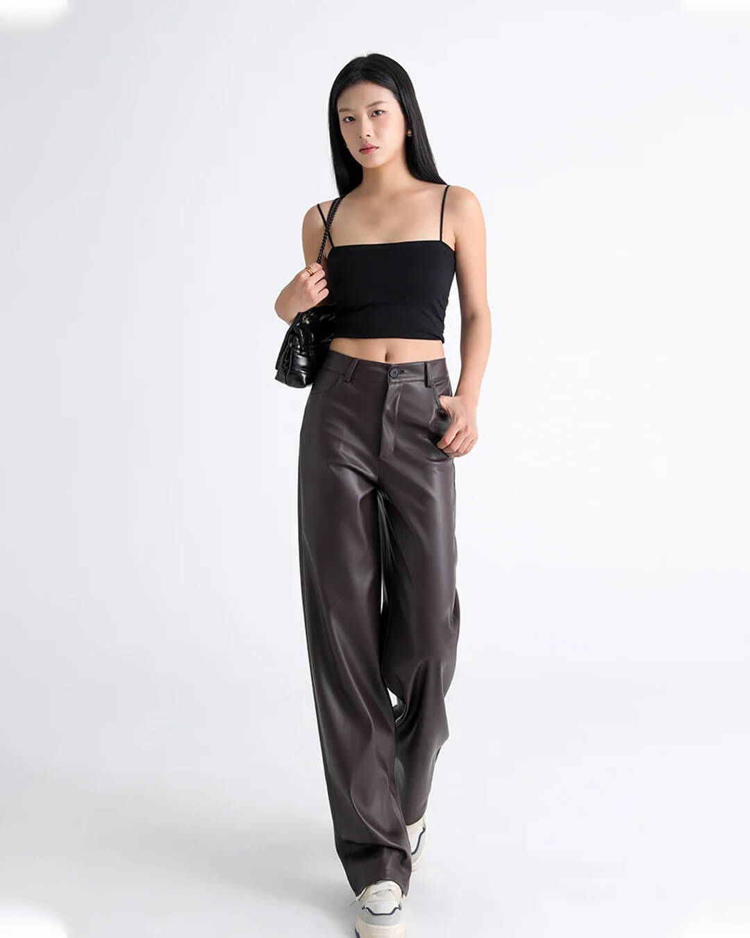 High Waisted Leather Pants coffee image 3 