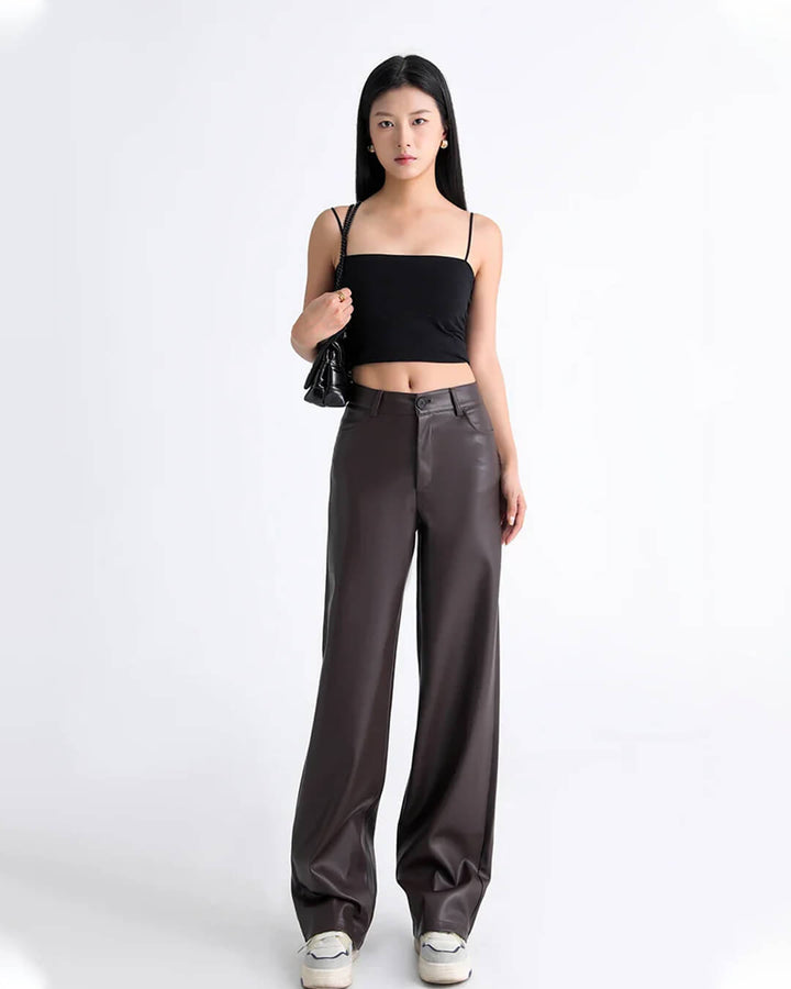 High Waisted Leather Pants coffee image 1 