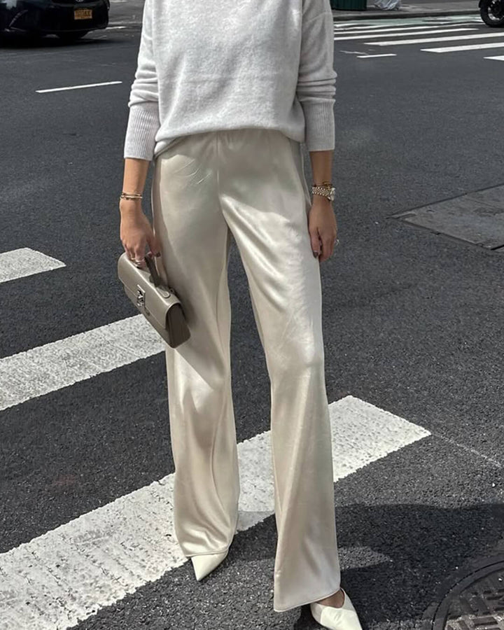 High Waist Satin Wide Leg Trousers white image 2 