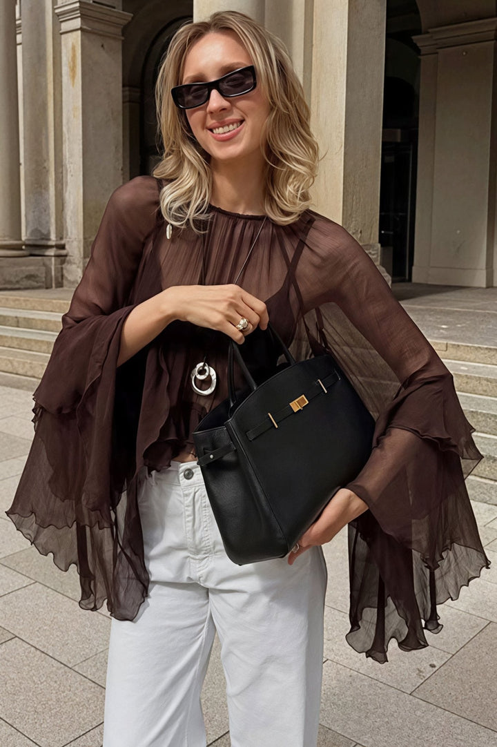 Ruffled Bell Sleeves Chiffon Blouse