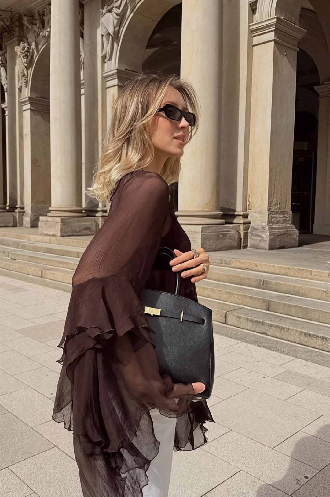 Ruffled Bell Sleeves Chiffon Blouse