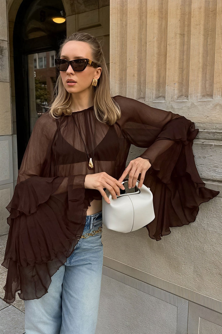 Ruffled Bell Sleeves Chiffon Blouse