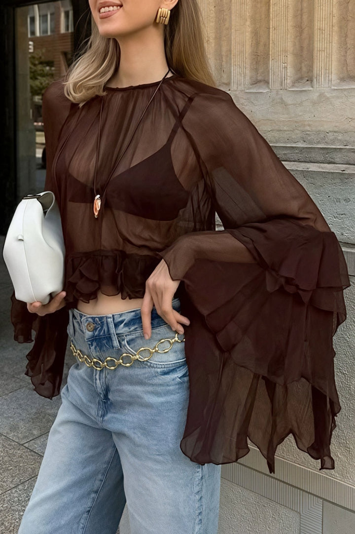 Ruffled Bell Sleeves Chiffon Blouse