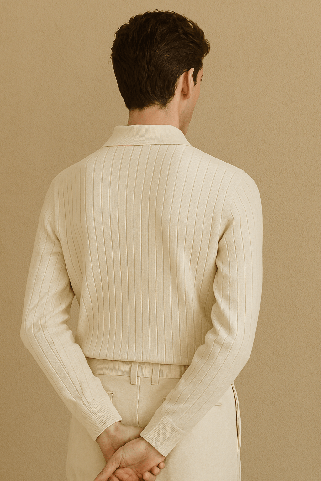 LONG SLEEVE RIBBED KNIT POLO