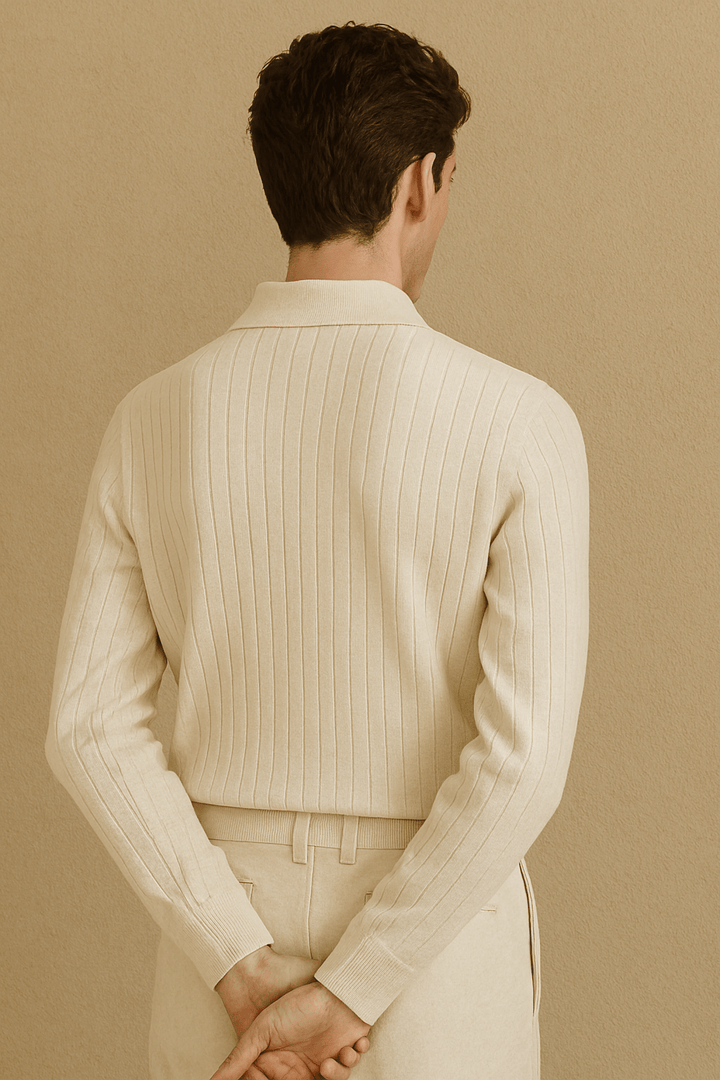 LONG SLEEVE RIBBED KNIT POLO