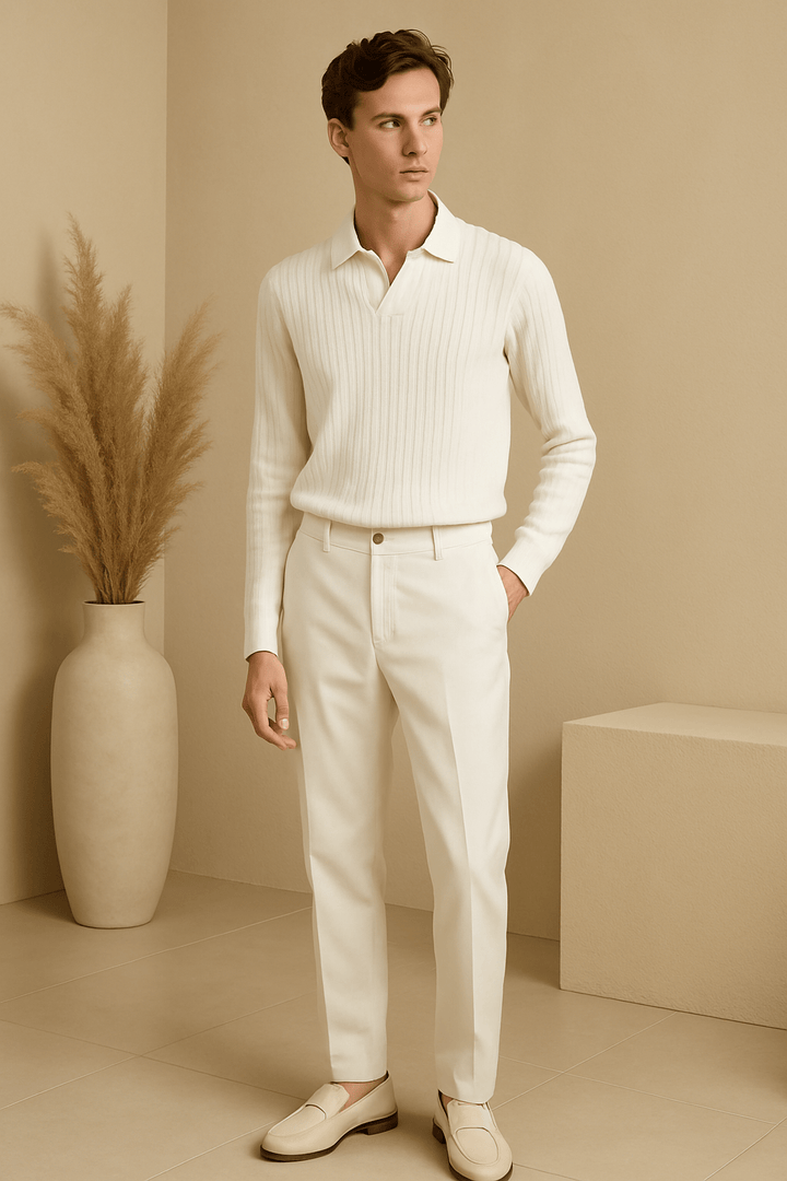 LONG SLEEVE RIBBED KNIT POLO