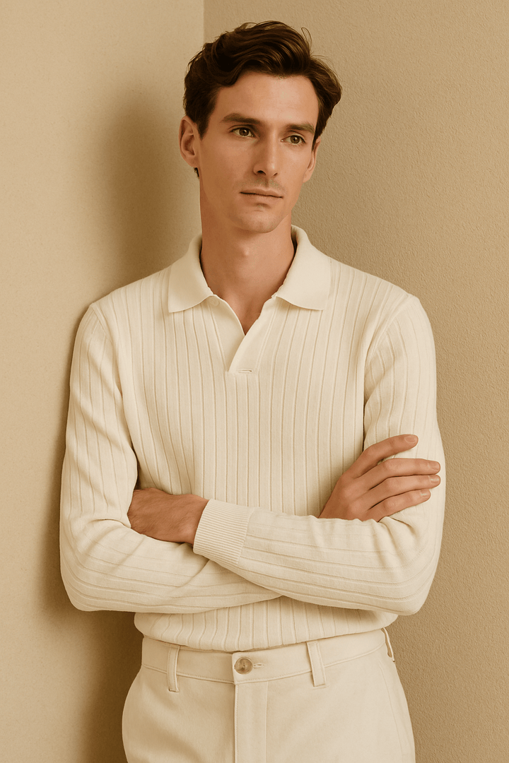 LONG SLEEVE RIBBED KNIT POLO