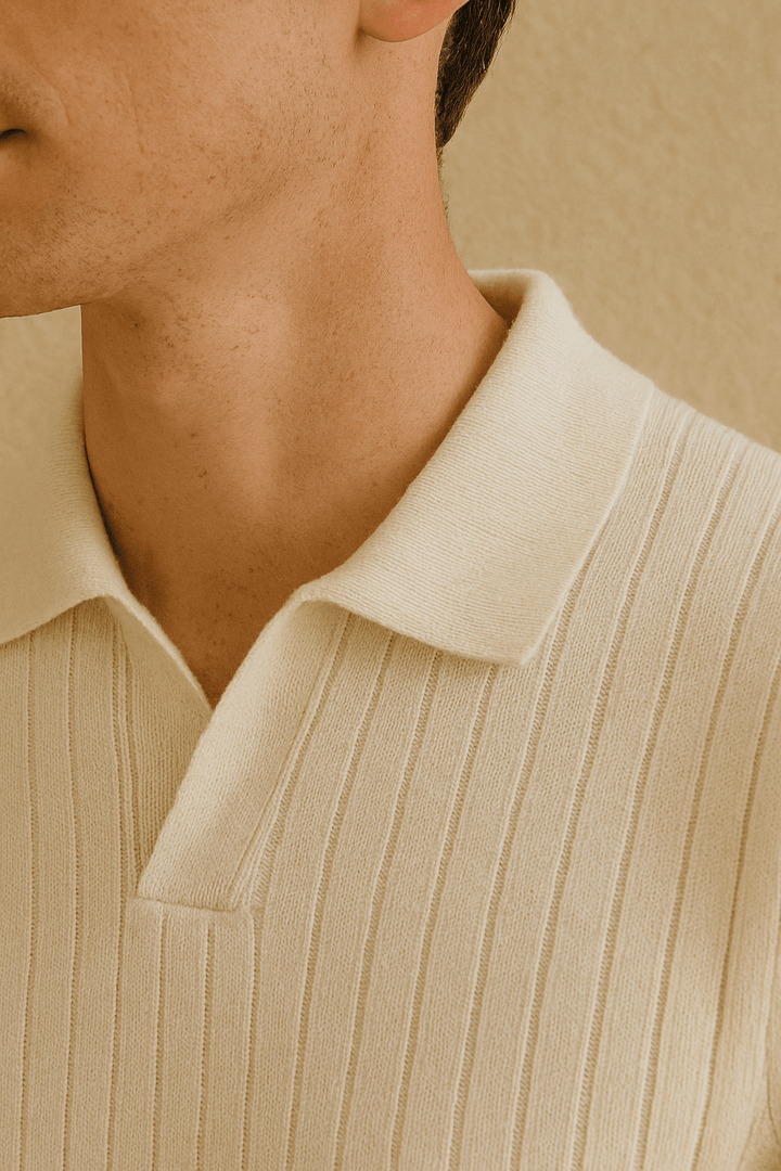 LONG SLEEVE RIBBED KNIT POLO