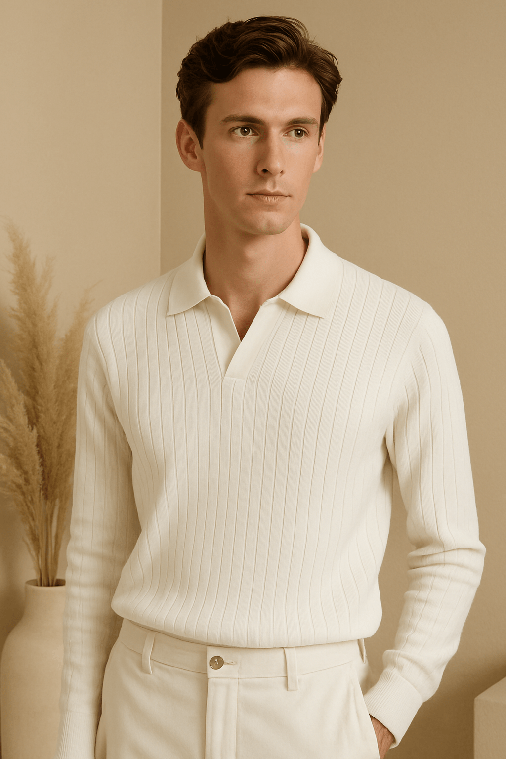 LONG SLEEVE RIBBED KNIT POLO