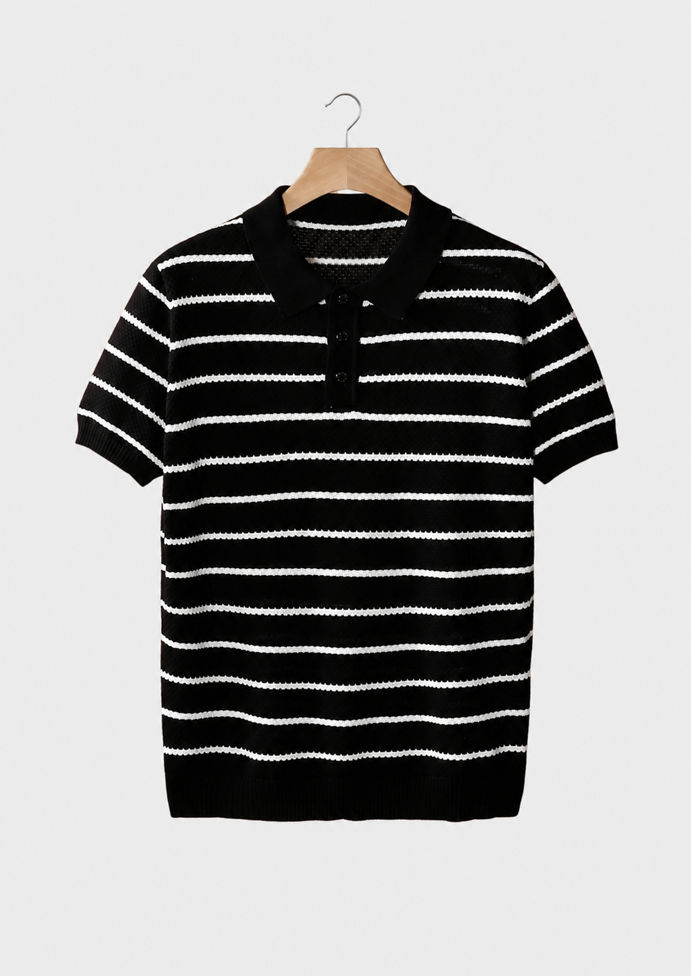 Striped Textured Button Polo black image 1 #color_black