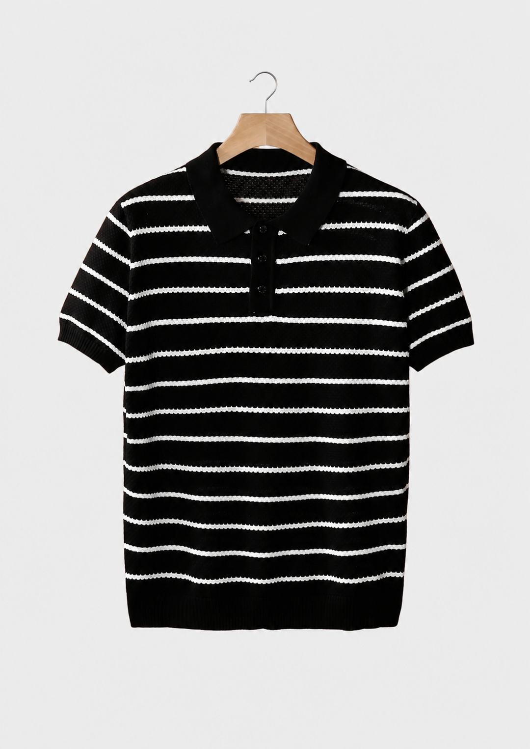 Striped Textured Button Polo black image 1 #color_black