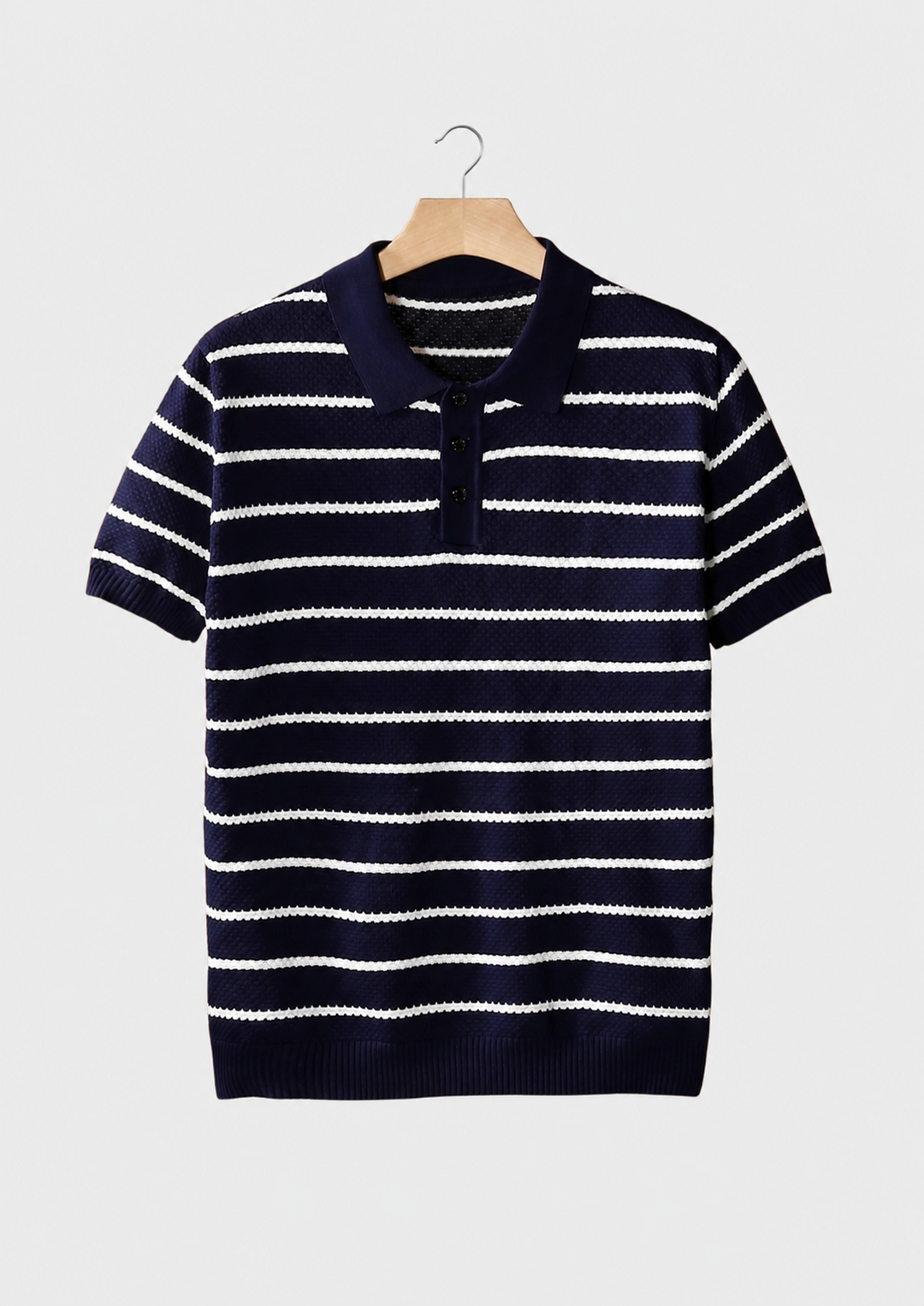 Striped Textured Button Polo navy image 1 #color_navy