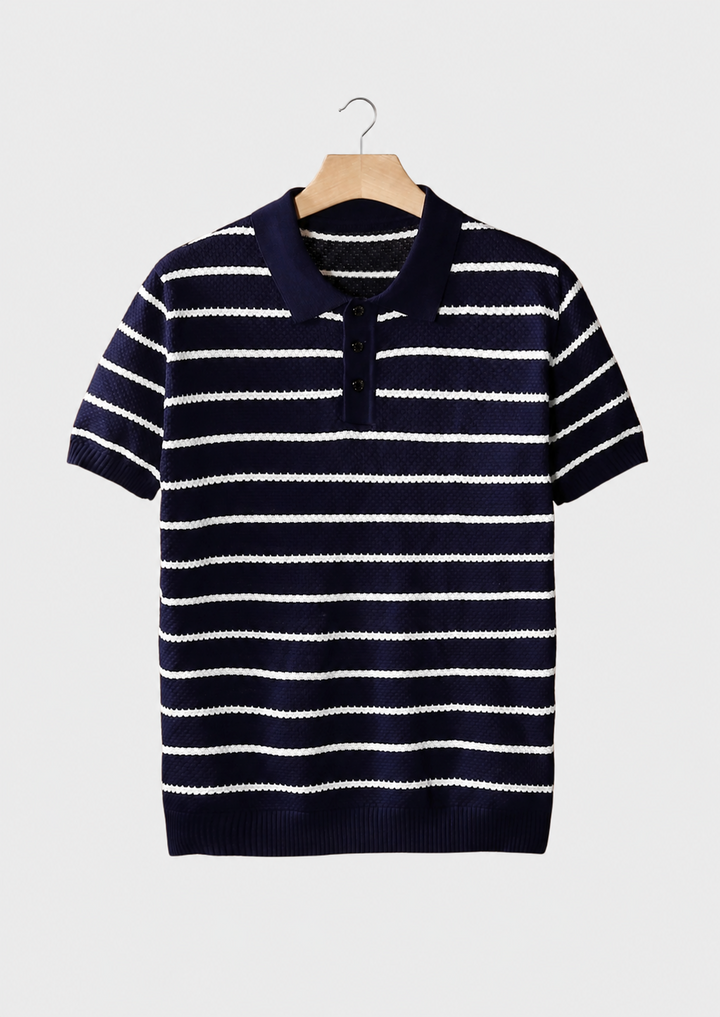 Striped Textured Button Polo navy image 1 #color_navy