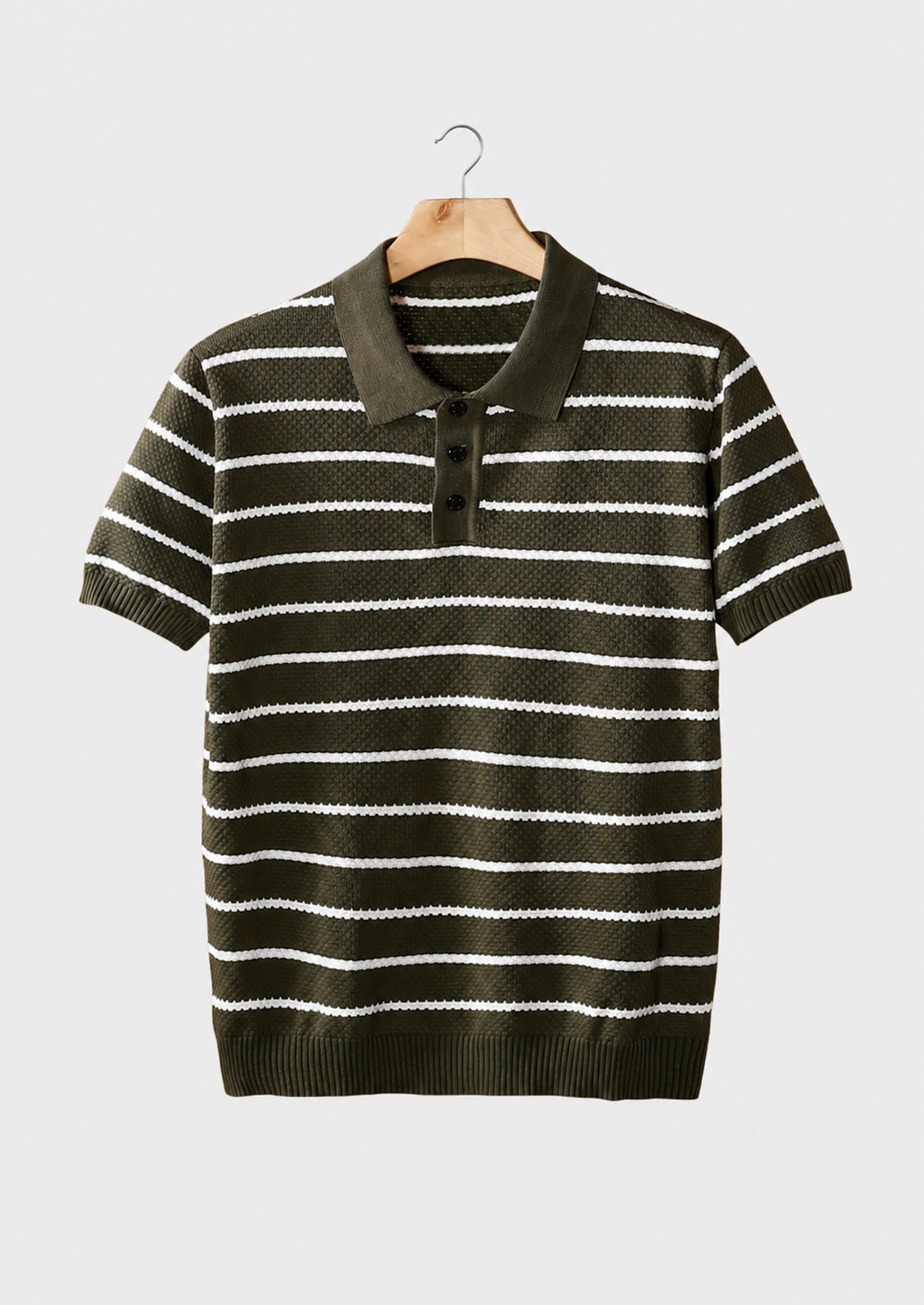 Striped Textured Button Polo olive image 1 #color_olive