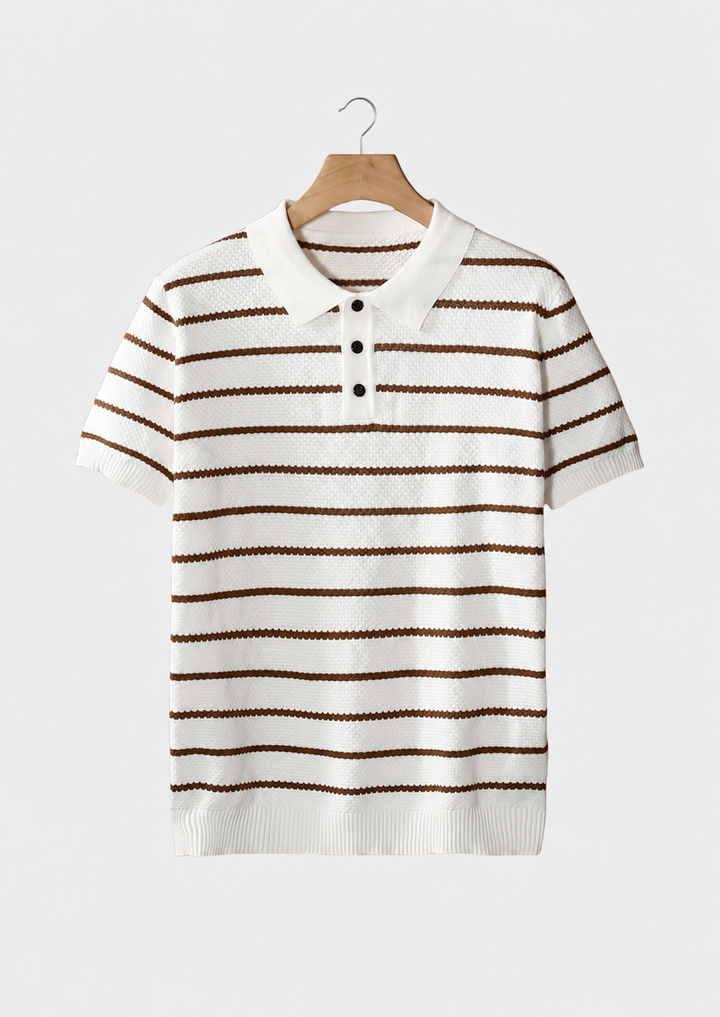 Striped Textured Button Polo white image 1 #color_white