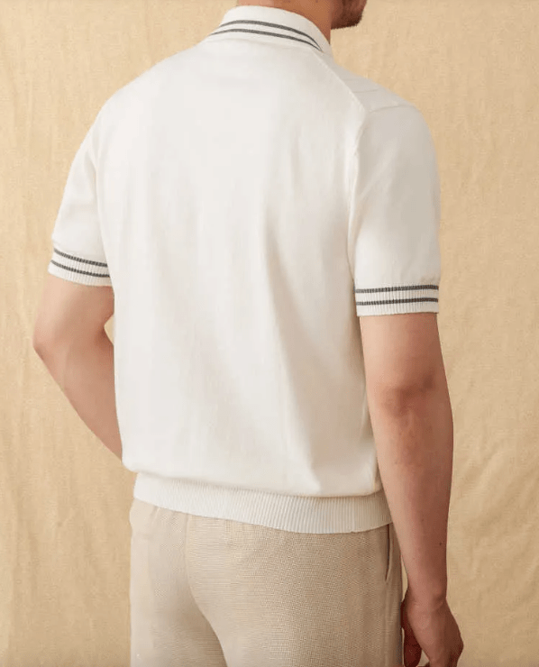 STRIPED TRIM BUTTON-THROUGH KNITTED POLO