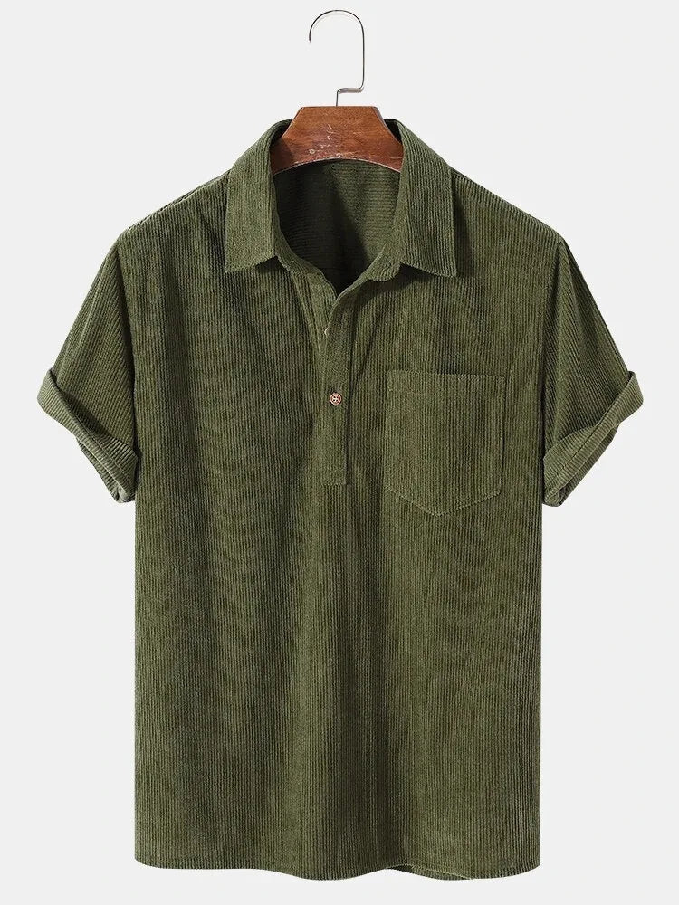 TEXTURED COTTON CORDUROY SHORT SLEEVE SHIRT