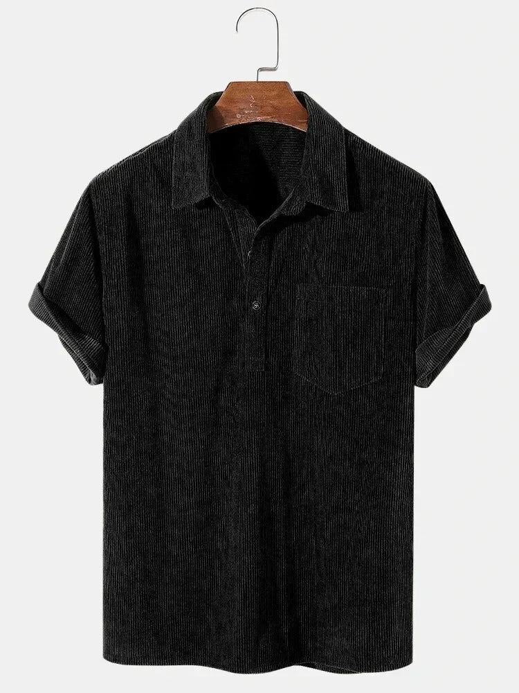 TEXTURED COTTON CORDUROY SHORT SLEEVE SHIRT