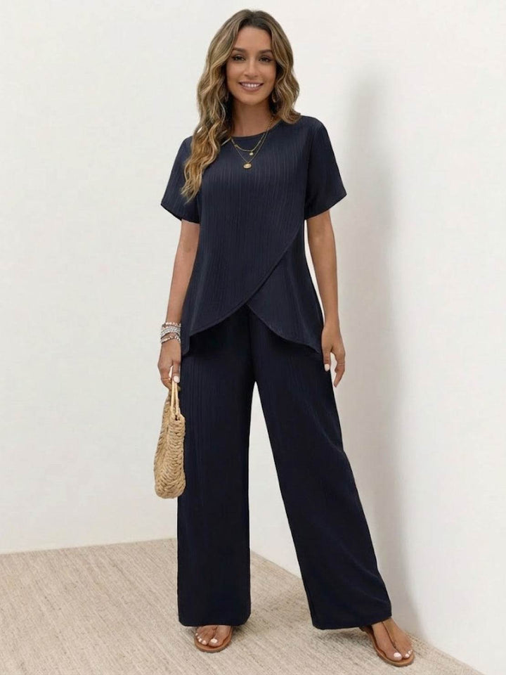 Textured Elegance Two-Piece Set navy blue image 1 