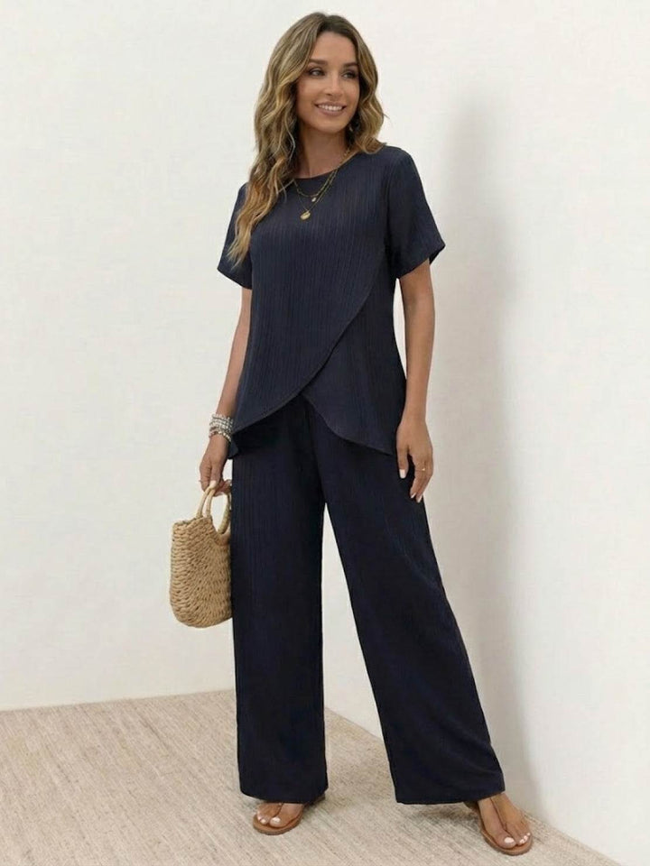 Textured Elegance Two-Piece Set navy blue image 3 