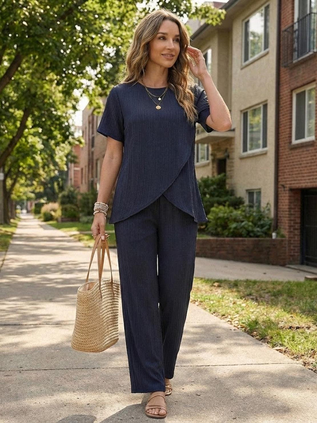 Textured Elegance Two-Piece Set navy blue image 5 