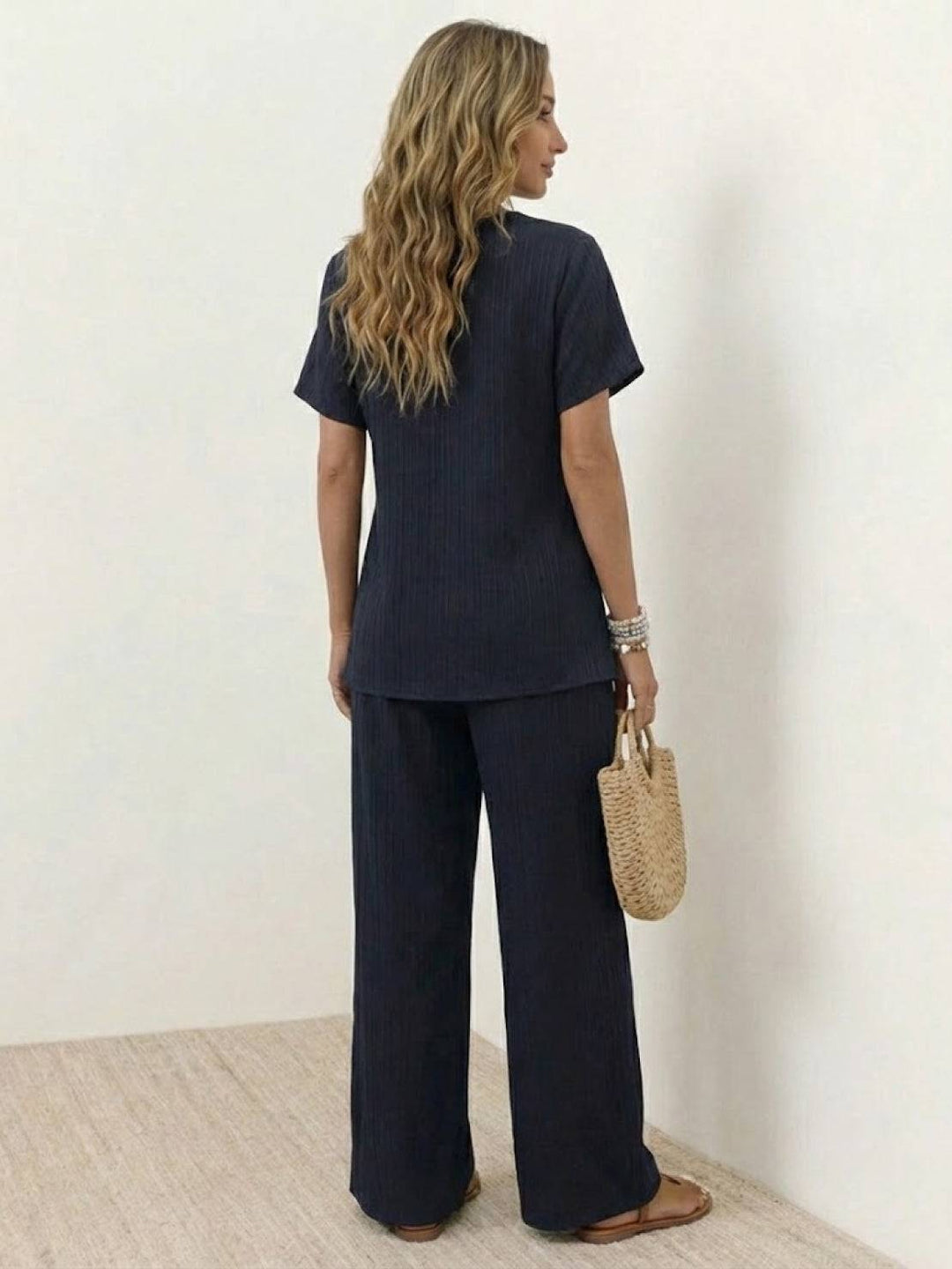 Textured Elegance Two-Piece Set navy blue image 6 