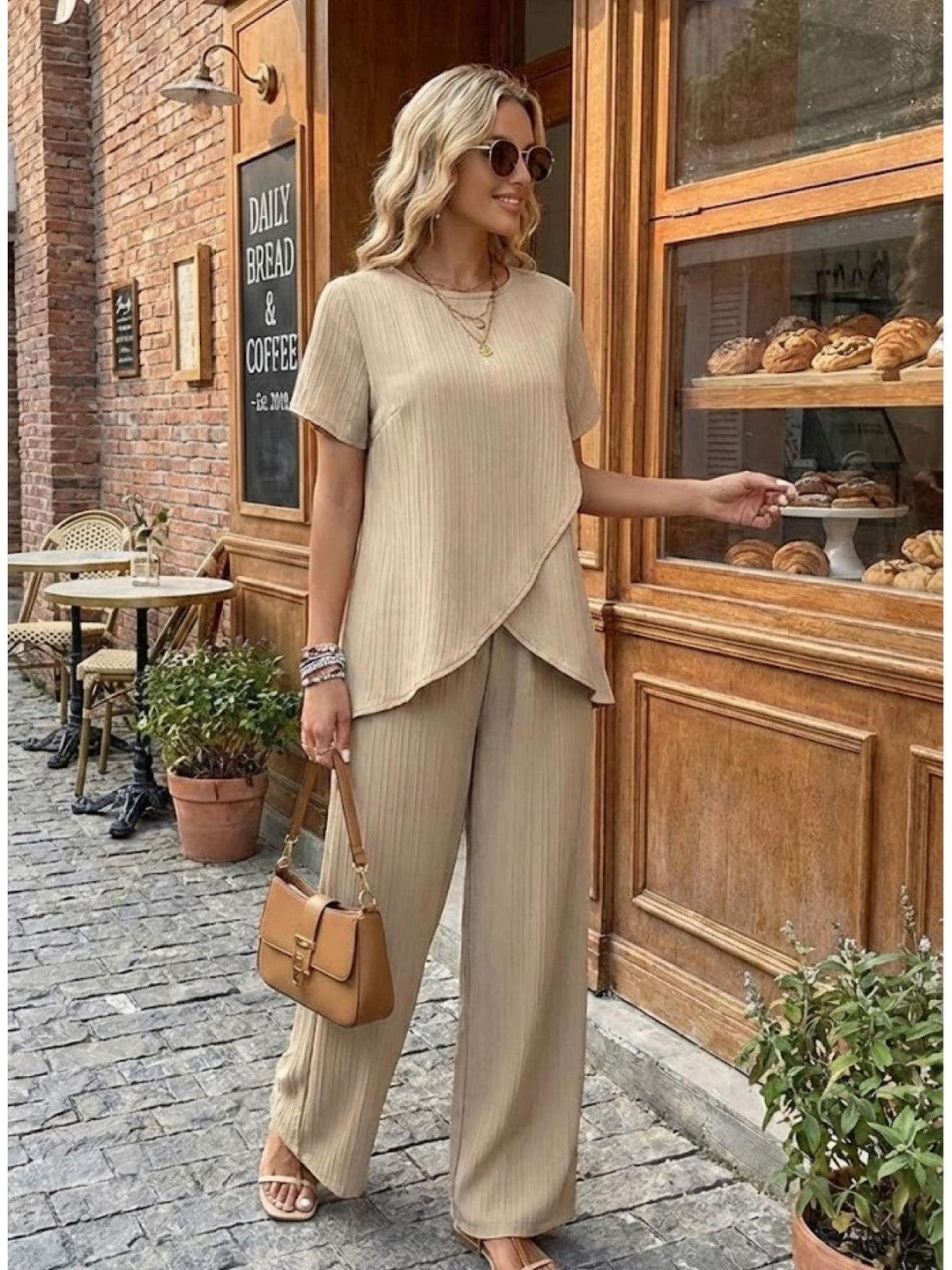 Textured Elegance Two-Piece Set beige image 2 