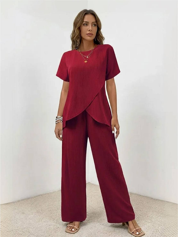 Textured Elegance Two-Piece Set burgundy image 1 