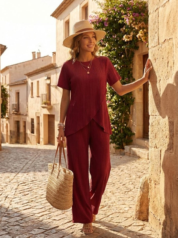 Textured Elegance Two-Piece Set burgundy image 2 