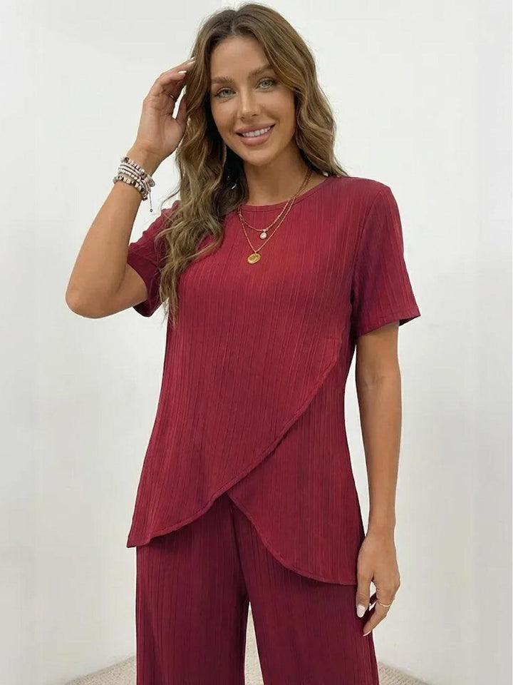 Textured Elegance Two-Piece Set burgundy image 4 
