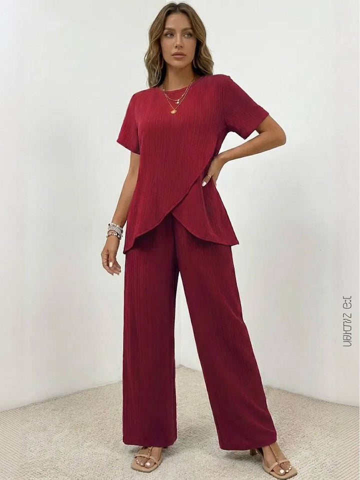 Textured Elegance Two-Piece Set burgundy image 5 