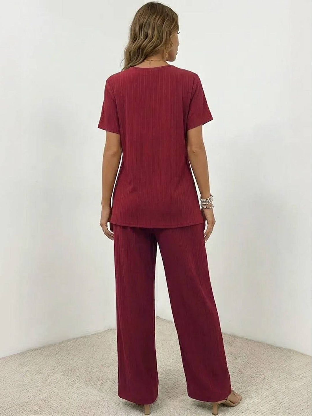 Textured Elegance Two-Piece Set burgundy image 6 