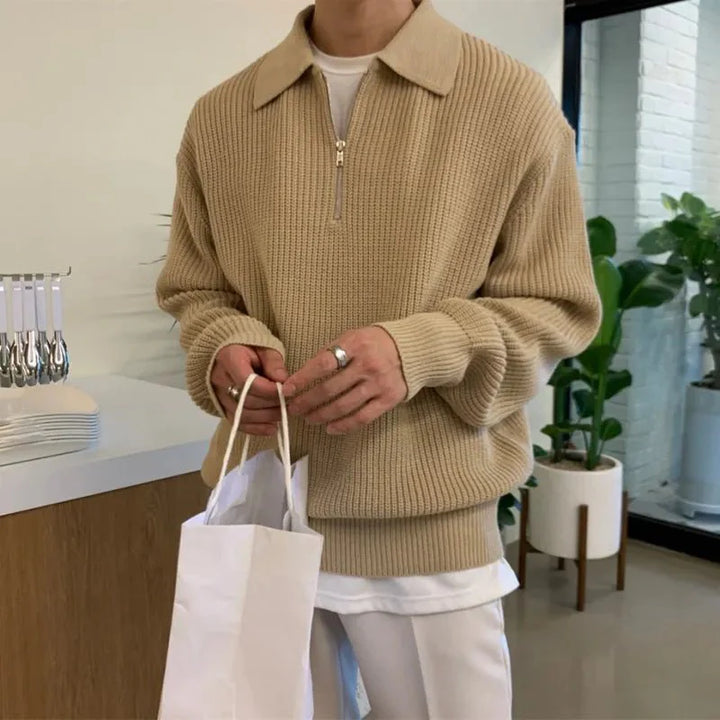 TEXTURED OVERSIZED ZIP-FRONT POLO