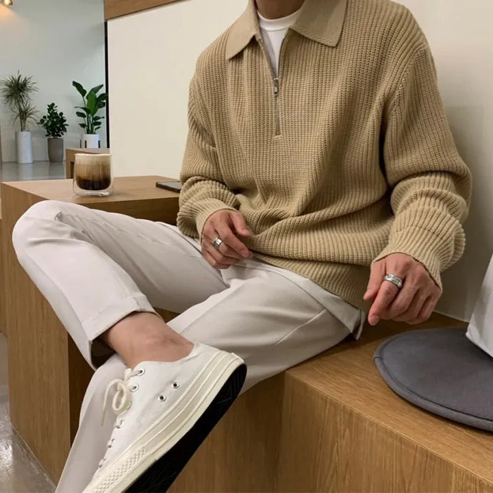TEXTURED OVERSIZED ZIP-FRONT POLO
