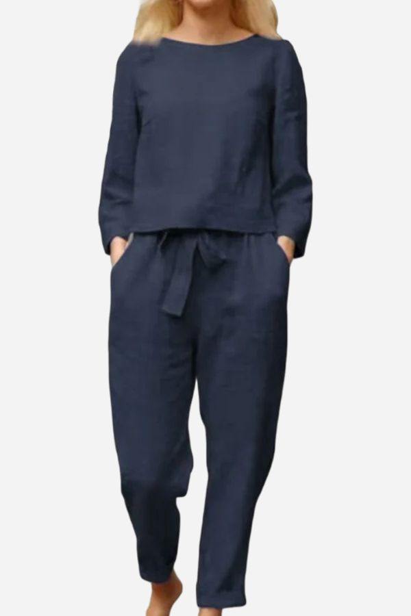 100% Cotton Linen Monochrome 2 Piece Set navy blue image 1 